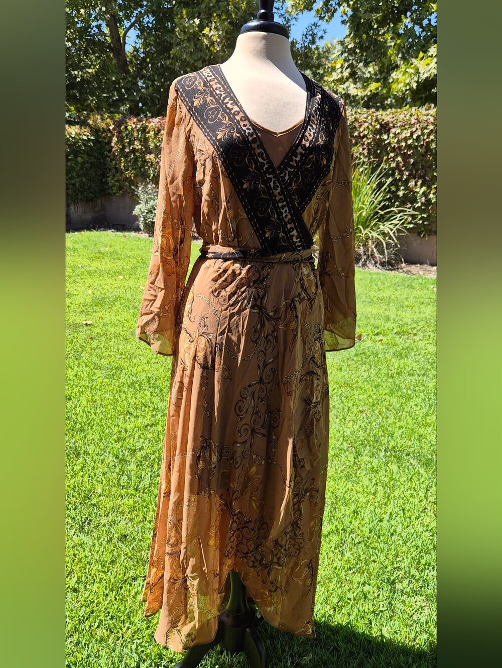 City Chic Brand Tan & Black Wrap Dress Fits S ➡️ L #0040